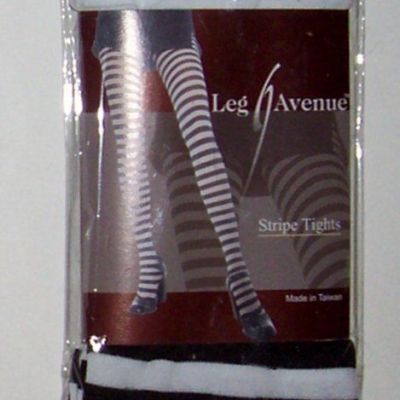 Stripe Tights White Black LEG AVENUE OSFM Costume Halloween Stockings
