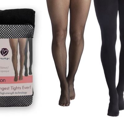 Secret Treasures Women's Fishnet Stockings & Black Opaque Tights, SMALL