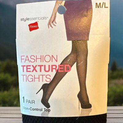 Hanes Style Essentials Fashion Textured Tights Black Non-Control Top M/L