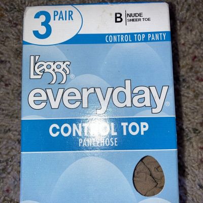 Leggs Size B Everyday Control Top Pantyhose Panty Nude Sheer Toe 1 Box W/ 3 Pair