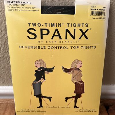 Spanx Two Timing Tights Reversible Black Brown Size D Control Top New in Package