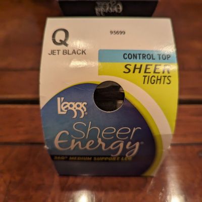 L'eggs Sheer Energy Control Top Medium Support Leg Sheer Tights In Jet Black  Q