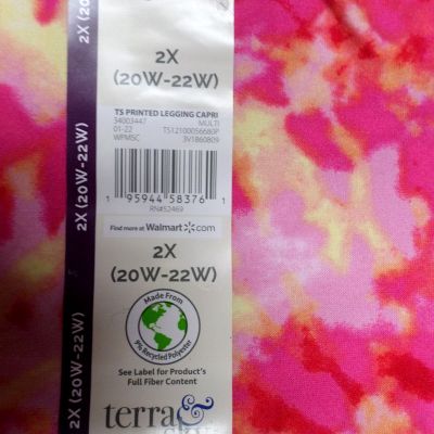 Terra & Sky Women's Coral Tie Dye High Rise Super Soft Capri Leggings--2 XL--NEW
