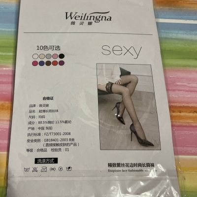 Weilingna black thigh high stockings One Size thigh highs lace top
