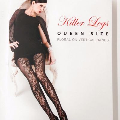 Yelete Killer Legs Fishnet Pantyhose Stocking Floral Vertical Bands Size Queen