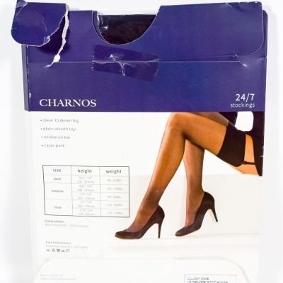 CHARNOS 24/7 15 Denier 2 pairs Stockings BLACK Size Small Made in Italy