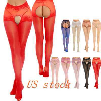 Women's Oil Glossy Pantyhose Hosiery Hollow Out Silk Tights Lace Mesh Stockings