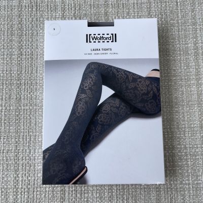 NWT Wolford Black Laura Floral Lace Stockings Tights Small New