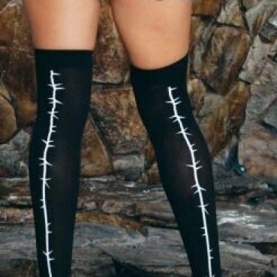 Sexy opaque knee high black w white barb wire design  FREE SHIPPING