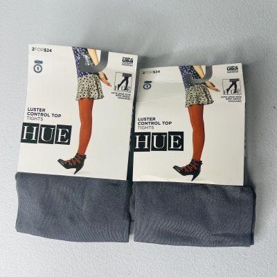 HUE Graphite Luster Control Top Tights Womens Size 1 U2167 ~ 2 Pair New