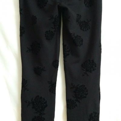 Style & Co Women's XS Mid Rise Comfort Waist Black Floral Ponte Knit Leggings