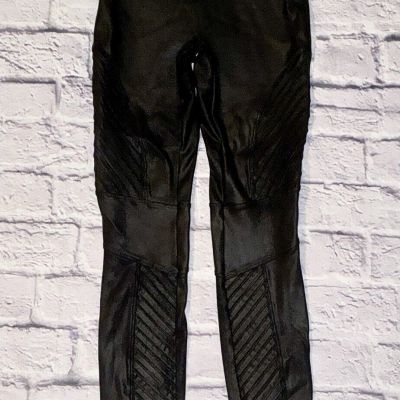 SPANX Faux Leather Moto Leggings Women’s Size Petite Small Black/brown Mid-Rise