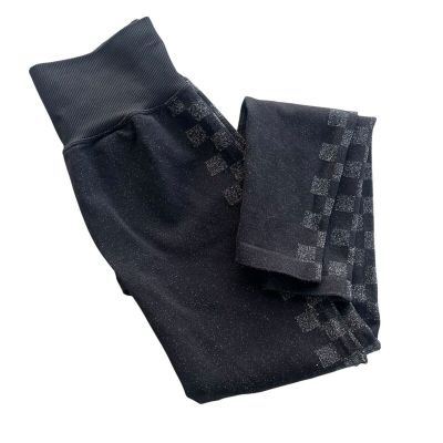 Pink Active Women’s XS Black Checkered Silver Seamless High Waist Workout Tights