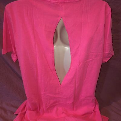 Victoria Secret PINK Campus Neon Bright Pink Logo Open Back Tee XS NWT Cute!??