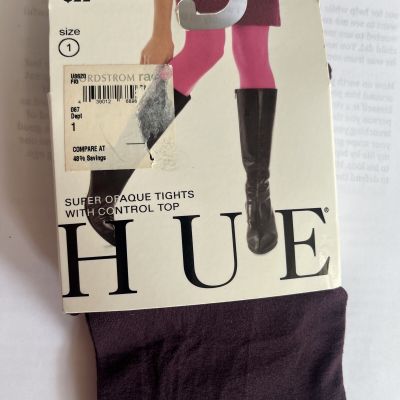 NWT HUE - Super Opaque Tights -  Control Top Size 1 100-150 lbs - Purple Fig