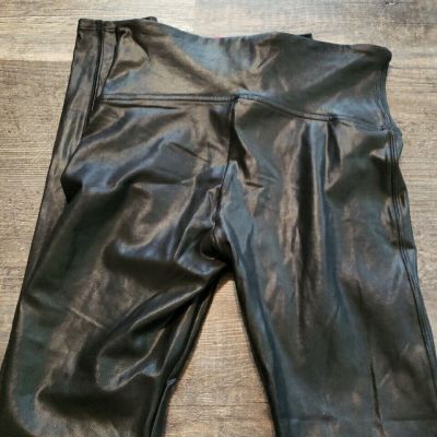 Spanx Faux Leather Leggings Womens Medium High Waist Stretch Shaping Black (Y