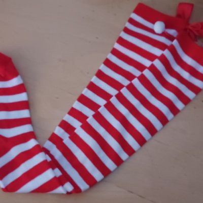 *NEW* Red & White Striped Over The Knee Socks With Bows And Pom Poms