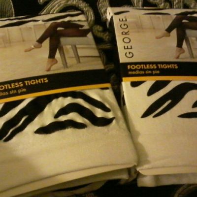 2-Womens George Footless Tights - Size 2 White Zebra - Brand New