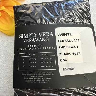 Simply Vera Vera Wang Womens Black Floral Fashion Control Top Tights Size 2