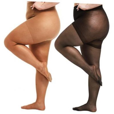 2 Pairs Plus Size Sheer Tights, 20D 3X-Large-4X-Large 2 Pairs Black + Tan
