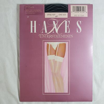 Hanes Understatements Lace Top Stockings 927 Jet Black One Size Silk Reflections