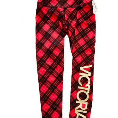 NWT! NEW! VICTORIA'S SECRET SPORT 7/8 VSX TIGHT RED BLACK PLAID LEGGINGS SIZE XS