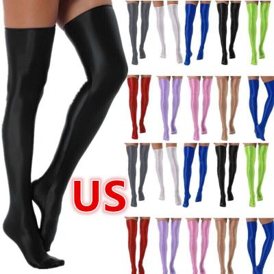 US Womens Shiny Oil Thigh High Sock Glossy Stretch Tights Hold Up Nylon Stocking