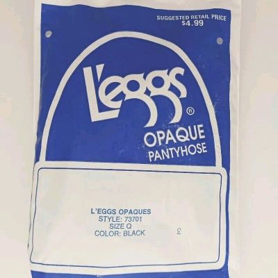 Vintage L'eggs Opaques Pantyhose Size Q Black 73701 New Old Stock