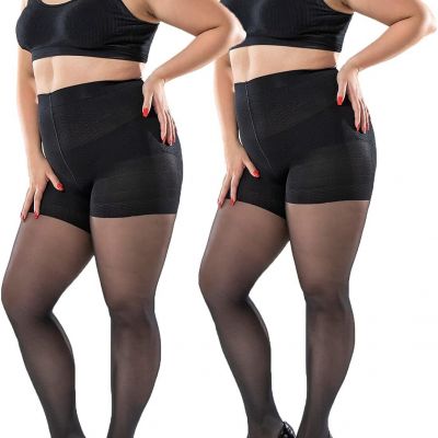 ibonas Plus Size Control Top Tights, 2 Pack 40D Queen Size Support Nylon Hosiery