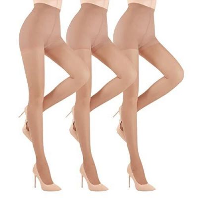 YAGAXI 20D Sheer Tights for Women - 3 Pairs Women's Control Top PantyhoseM Nude