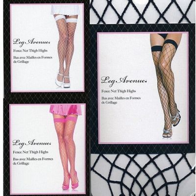 Fence Net Thigh Hi Stockings Black White Pink Band Top Women Reg Leg Avenue 9014