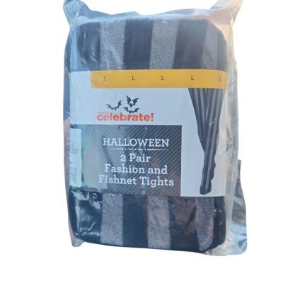 Striped And Fishnet Tights 2 Pair Sz L