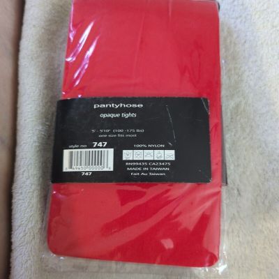 Music Legs 747 Opaque Nylon Tights, Red Fits Most