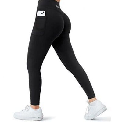 Women Seamless Workout Leggings with Pockets X-Large #0 Black Side Pockets
