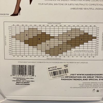 Hanes Absolutely Ultra Sheer Control Top Pantyhose Jet C 706