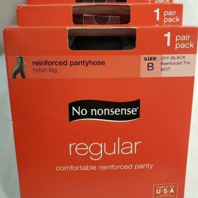 3 Boxes No Nonsense Reinforced Pantyhose- Off Black -M37 Size B– 1 pair each box