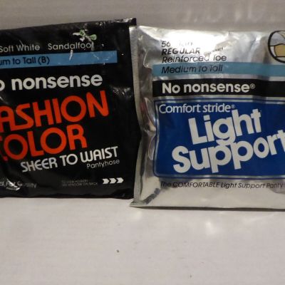 2 Pair No Nonsense Light Support  & Fashion Color Pantyhose Size B Tan & White