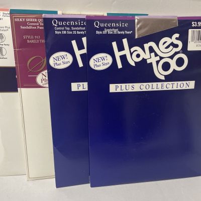 Hanes Queen Pantyhose Lot 4 Pair Size Q2 2 Plus 4 Pair Barely There Tan