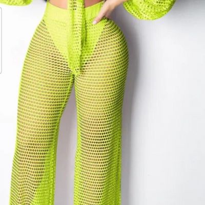 Women Sexy Mesh See Through Crochet Off Shoulder Crop Tops and Legging Pants 2 P