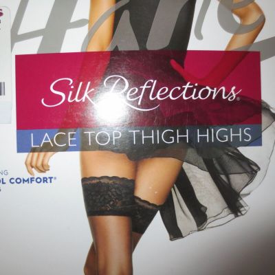 HANES  LACE TOP THIGH HIGHS sheer toe  BLACK hose hosiery size CD