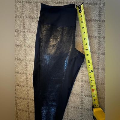 Zella Black leggings with shiny texturized animal skin front panels.  NWOT S