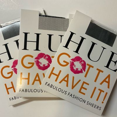 NIP 3 Pairs HUE Gotta Have It! Control Top Pantyhose Black Gray Various Size 0