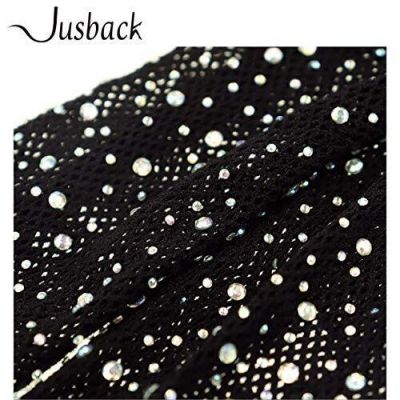 Jusback Rhinestone Fishnet Stockings Sparkle High Waist Tights Pantyhose Blac...