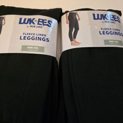 New LUK-EES by Muk Luks Womens Fleece-Lined Leggings Black Size M/L- 1 pair