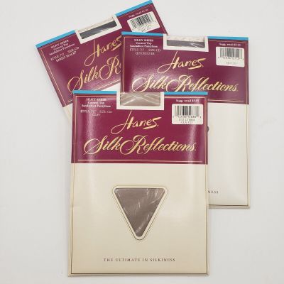 3x Vtg Hanes Silk Reflections Pantyhose  Silky Sheer Sandalfoot CD 3 Colors
