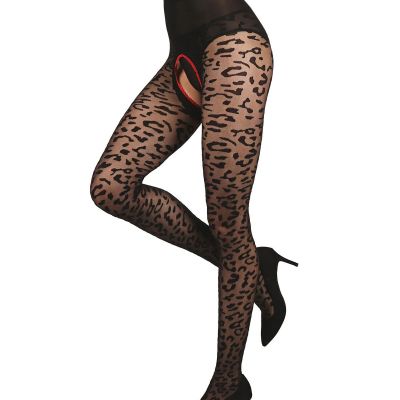 Pantyhose Crothless Leopard Sheer Stockings Black 3X/4X MeMoi