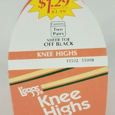 NIP Vintage L'eggs 2 pack sheer toe off black knee highs Sealed