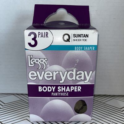 L'eggs Everyday Body Shaper Pantyhose 3 Pair Pack Plus Size Q Suntan Sheer Toe
