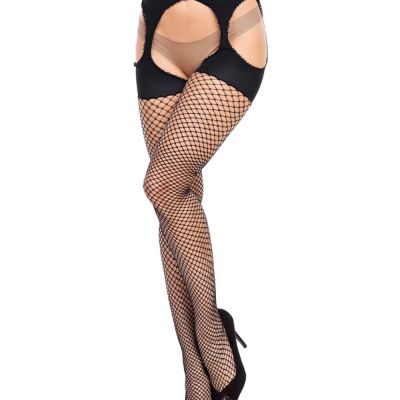 Glamory Hosiery Fishnet Garter Tights 50353 Mesh Ouvert Black
