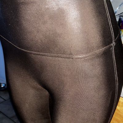 SPANX Faux Leather Shiny LEGGINGS-# 2437-Bronze Brown-Size Medium-26” waist-EUC!